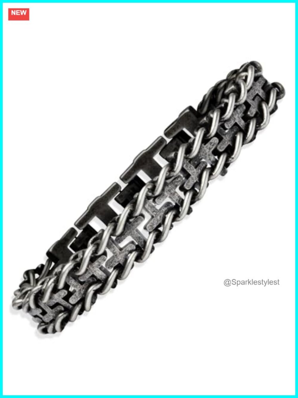 Christian Cross Link Bracelet Stainless Steel Antique Finish Adjustable